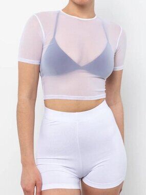 Los Angeles apparel white micro mesh crop top T-shirt layering piece
